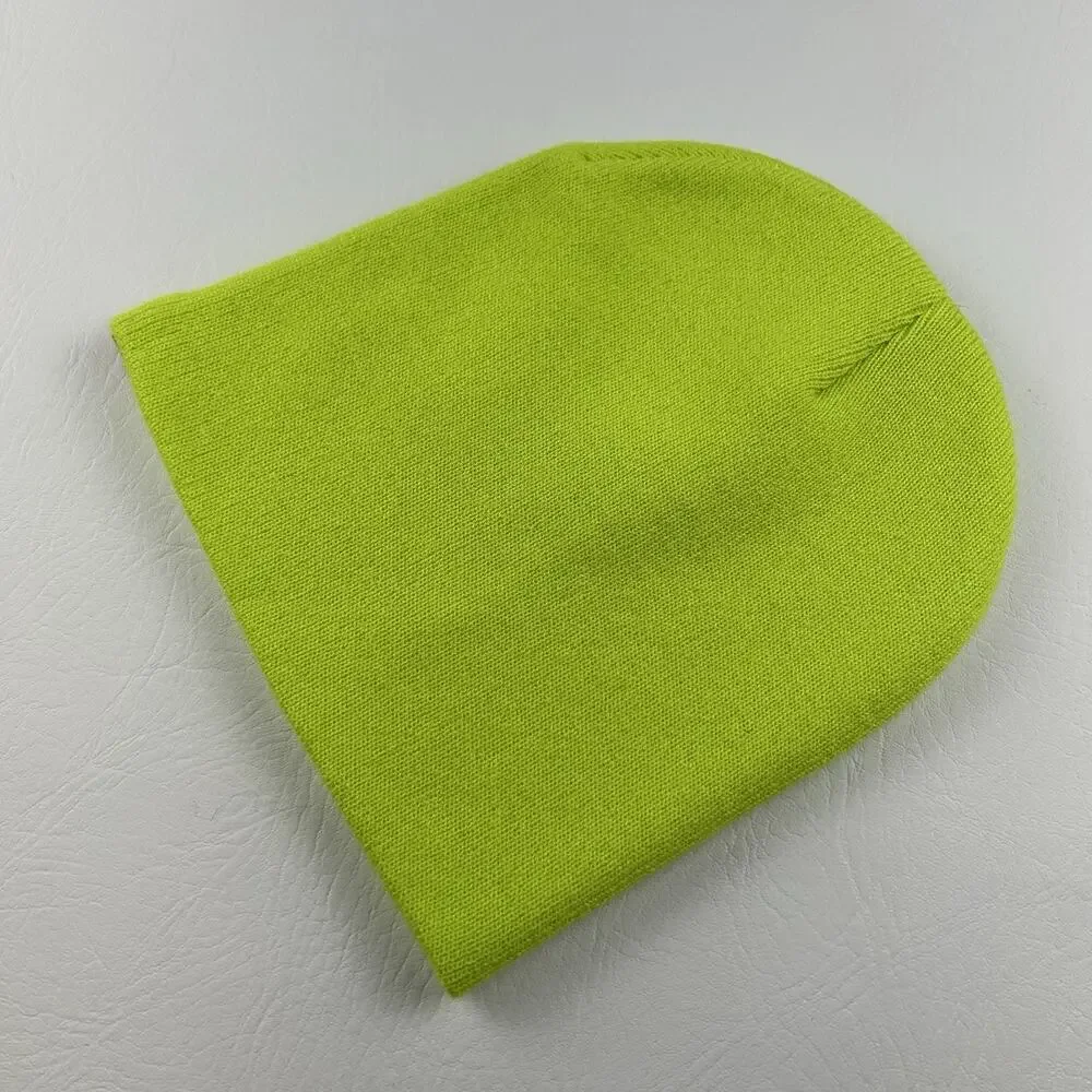 Timberland Neon Green Beanie Hat One Size Unisex Knit Logo Acrylic